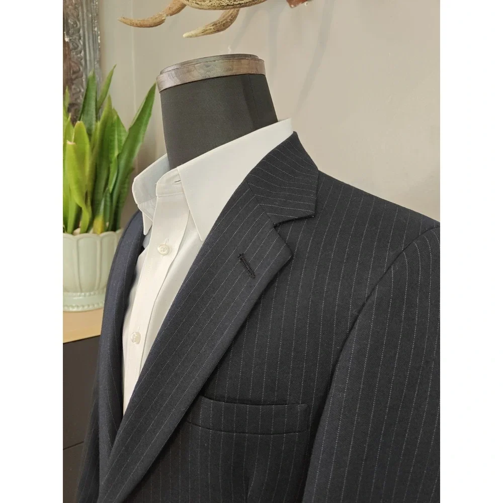 Baskin Mens Vintage Wool Sports Coat 37R Blue Pinstripe USA 2 Button Blazer